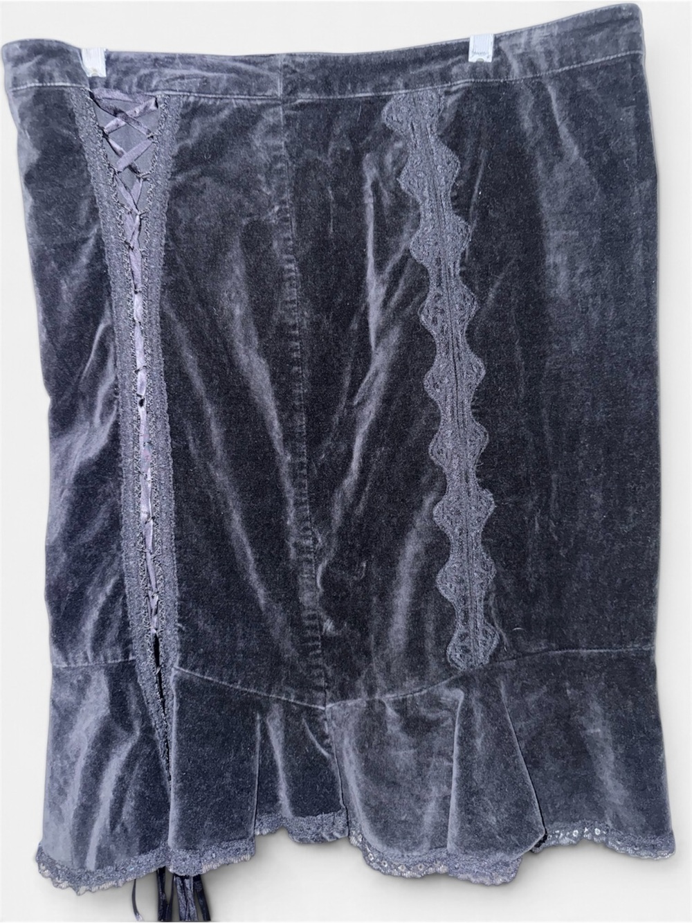 Vintage TRIPP NYC Black Velvet Corset Lace-Up Goth Pencil Skirt XXL SV890